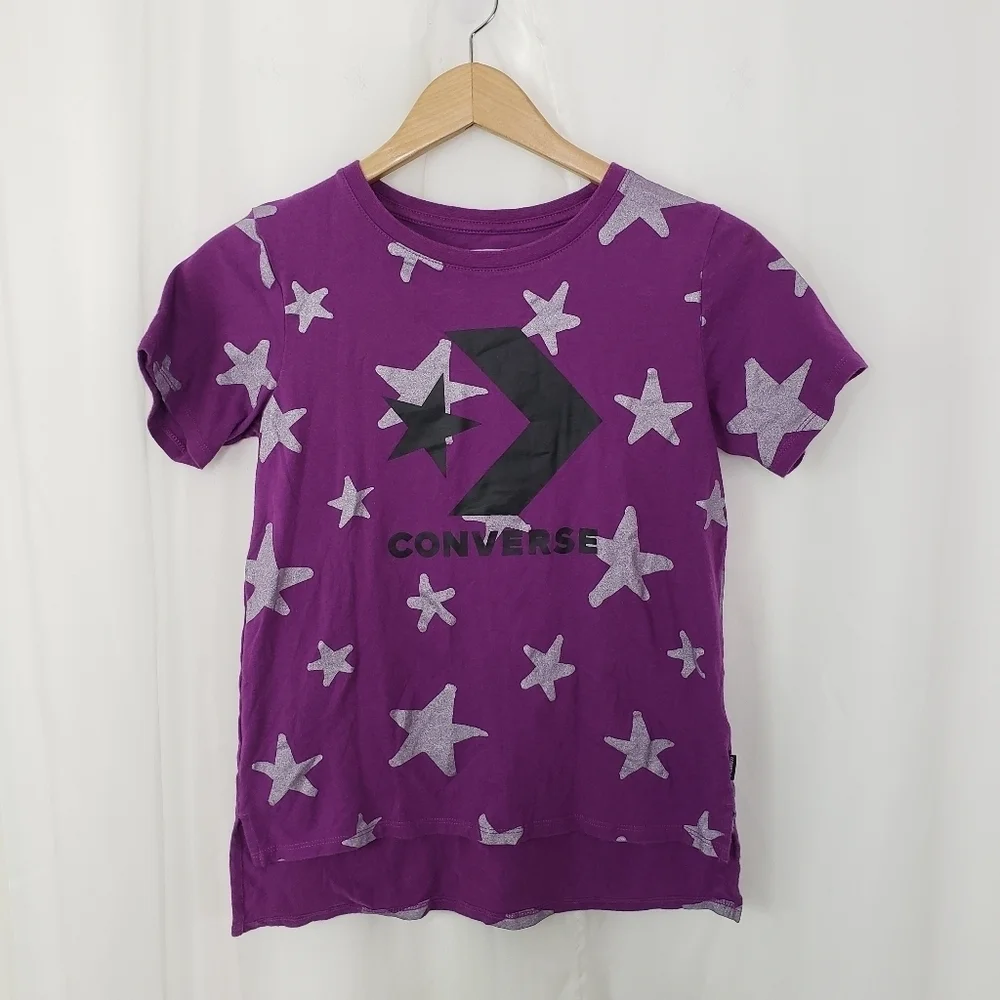 Converse GIRLS purple silver glitter star tee size large